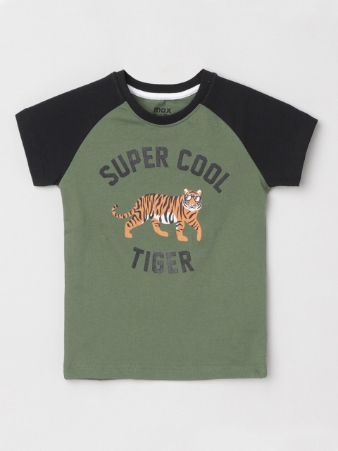 

max Boys Olive Green Typography Printed T-shirt