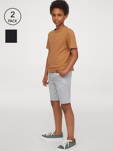 

H&M Boys 2-Pack Solid Pure Cotton Shorts, Black