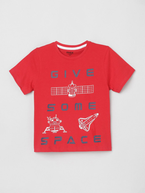 

max Boys Red Typography Printed T-shirt