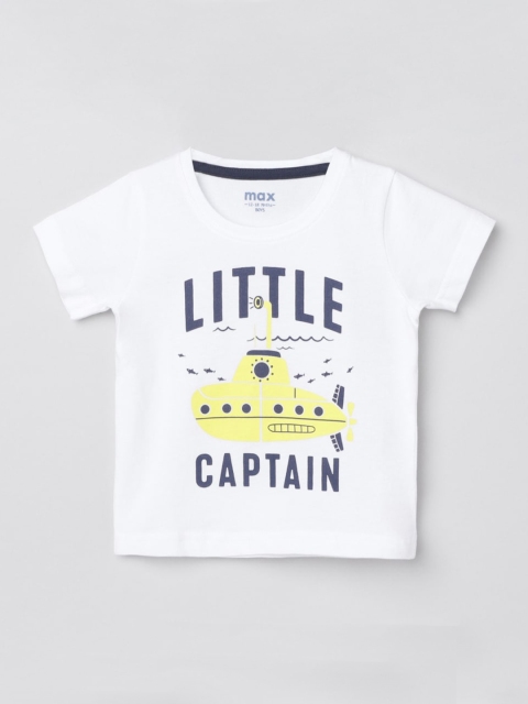 

max Boys White Printed T-shirt