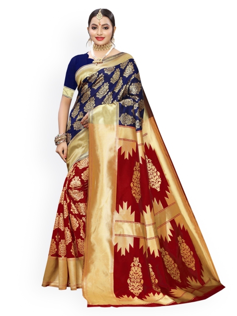 

KALINI Red & Blue Woven Design Banarasi Saree