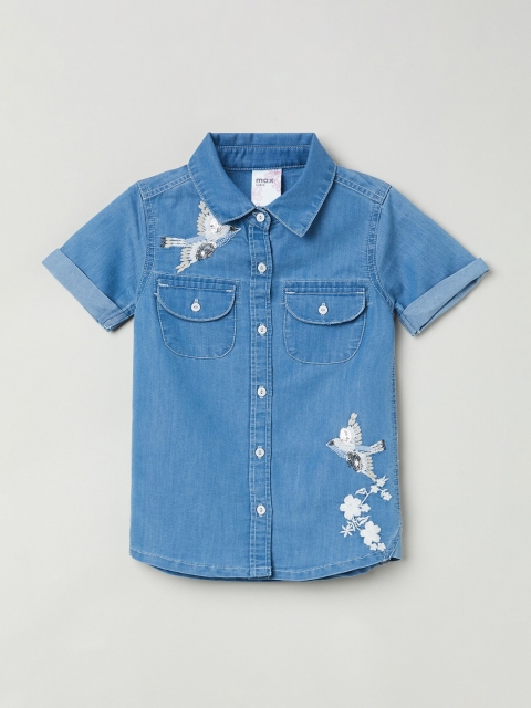 

max Girls Blue Regular Fit Solid Casual Shirt