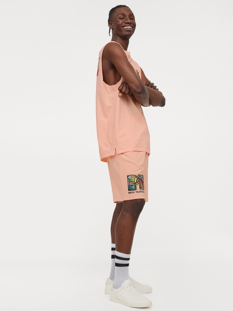 

H&M Men Coral Pink Patterned Sweatshirt Shorts