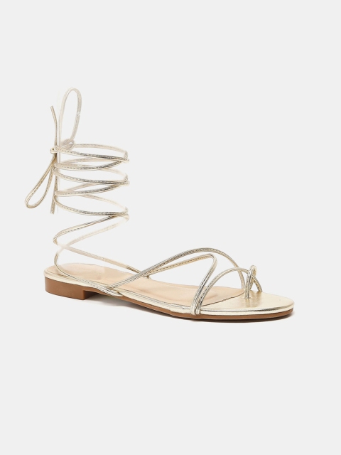 

shoexpress Women Gold Gladiators Flats