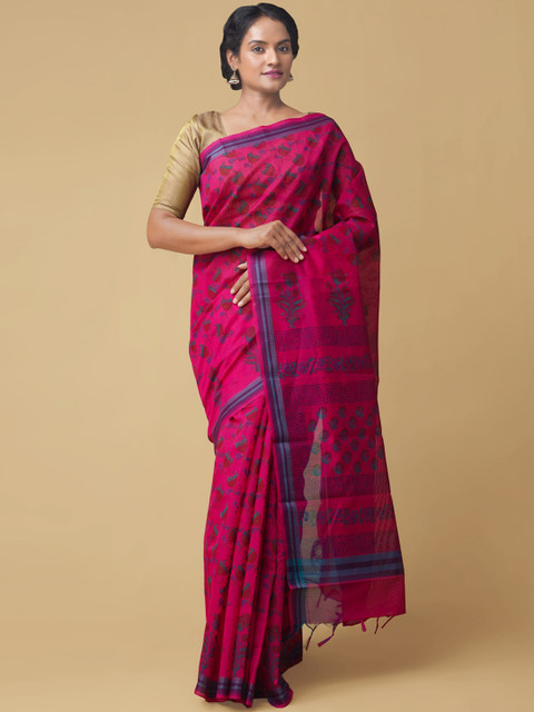 

Unnati Silks Pink Woven Design Silk Cotton Chanderi Handloom Saree