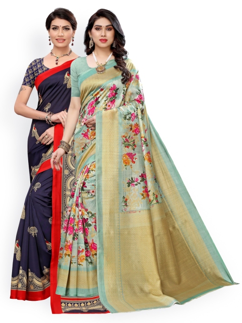 

KALINI Pack Of 2 Ethnic Motifs Art Silk Saree, Green