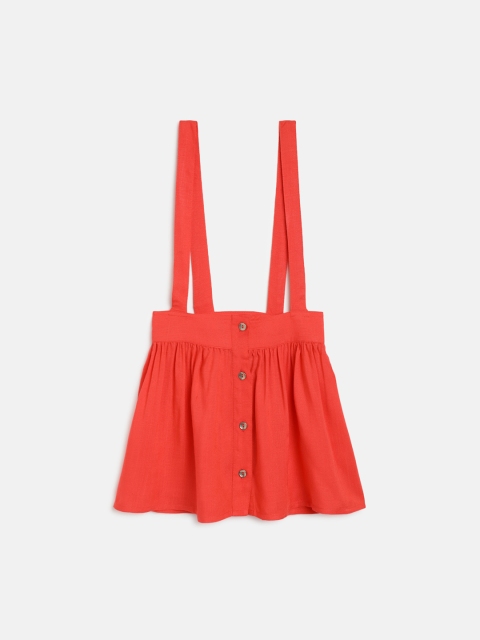 

am ma Girls Red Solid Flared Knee-Length Skirt