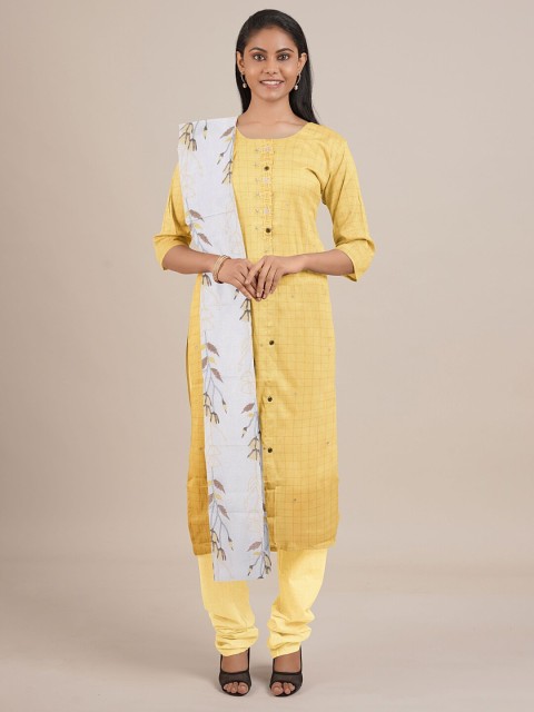 

Pothys Yellow & White Printed Unstitched Dress Material