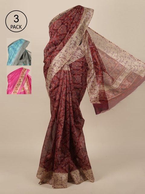 

Pothys Pack Of 3 Purple & Pink Jute Silk Sarees