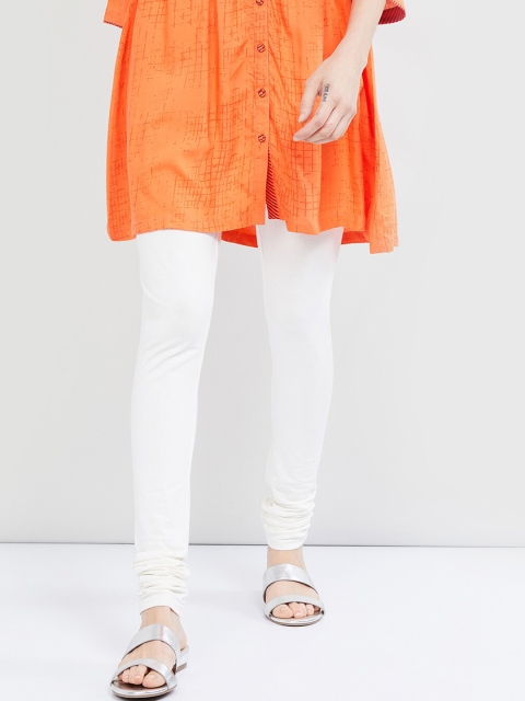 

max Women Off White Solid Churidar-Length Leggings