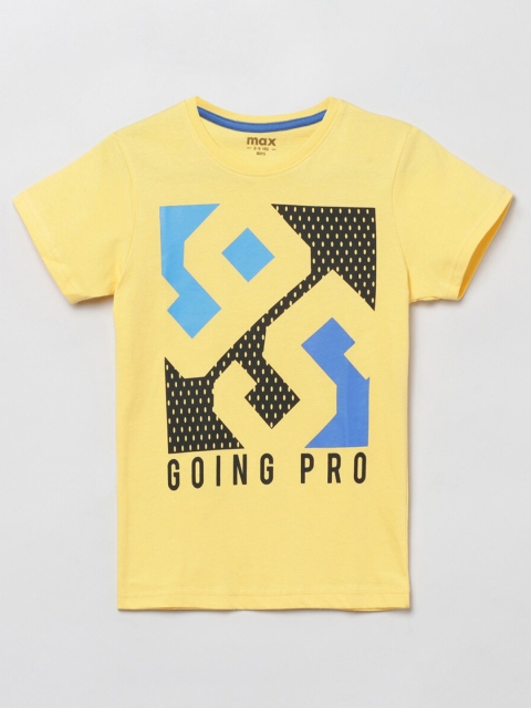 

max Boys Yellow Typography Printed T-shirt