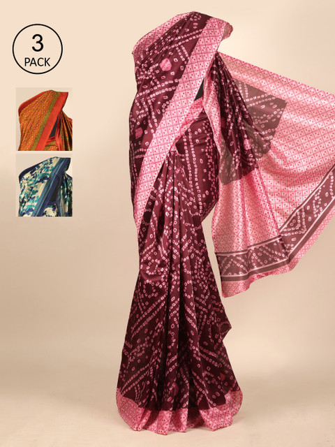 

Pothys Pack of 3 Ethnic Motifs Zardozi Jute Silk Saree, Maroon