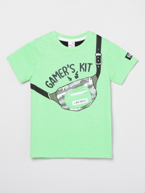 

max Boys Sea Green Printed T-shirt
