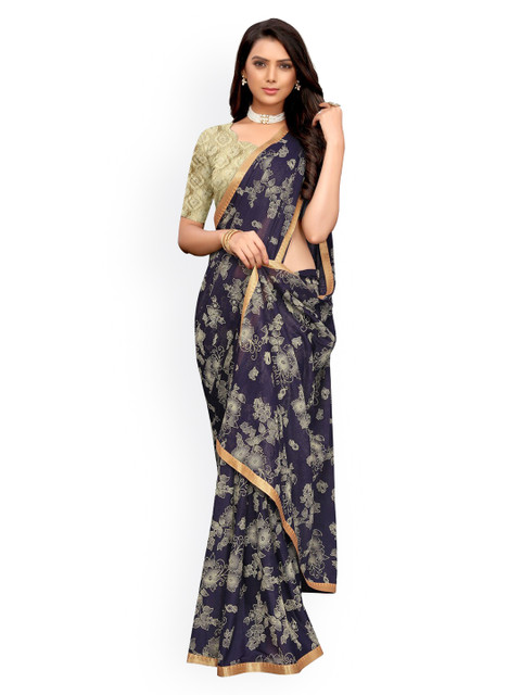 

KALINI Navy Blue Floral Silk Blend Saree