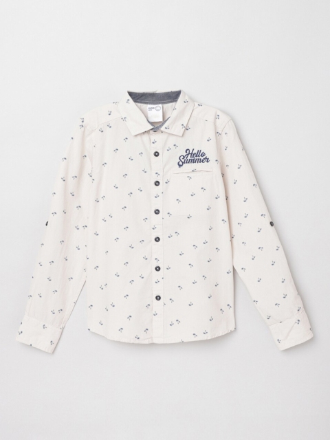

max Boys Off-White & Navy Blue Regular Fit Printed Casual Shirt