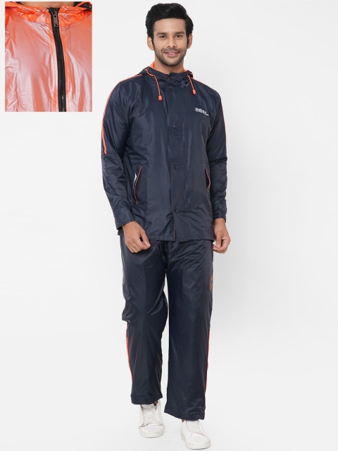 

Zeel Men Navy Blue & Orange Solid Reversible Rain Suit
