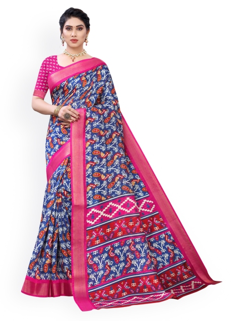 

KALINI Blue Ethnic Motifs Printed Patola Saree