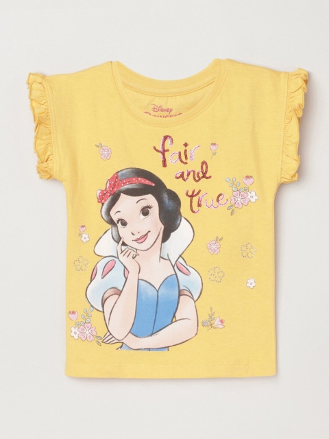 

max Girls Yellow Printed Round Neck T-shirt