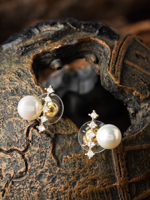 

E2O Silver-Toned & White Pearl Contemporary Studs