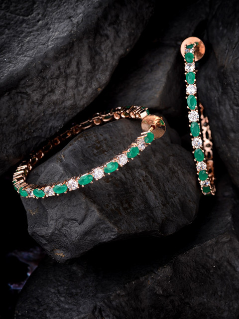 

Saraf RS Jewellery Green & Rose Gold-Plated Emerald Circular Hoop Earrings