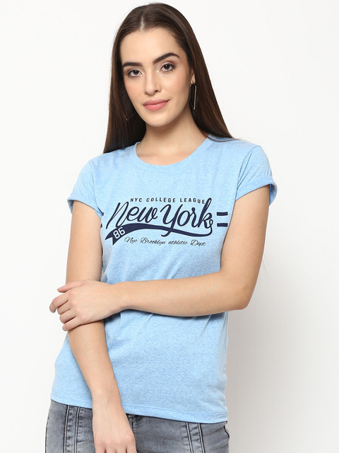 

V2 Value & Variety Women Blue Typography Printed T-shirt