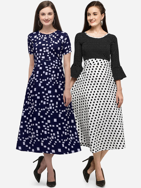

Florence Women Pack of 2 Blue & Black Crepe Midi Dress