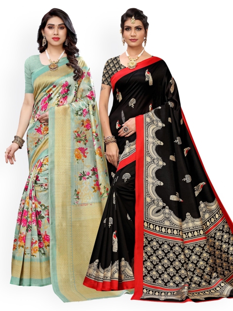 

KALINI Sea Green & Black Pack Of 2 Art Silk Sarees