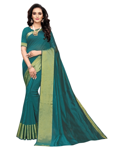 

KALINI Teal Silk Cotton Chanderi Saree