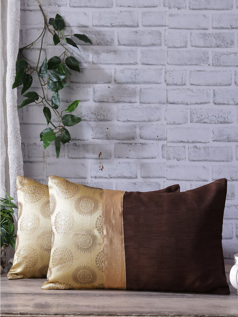 

Rangdesi Golden Brocade Tradional Pattern Circle of Life 7 X 14 Cushion cover with Inserts-Set of 2, Brown