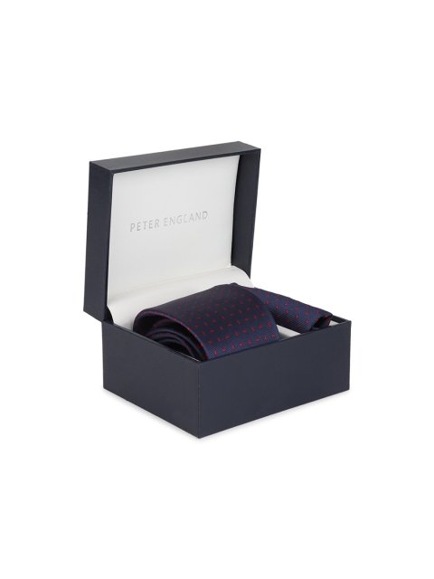 

Peter England Men Navy Blue & Red Patterned Accessory Gift Set