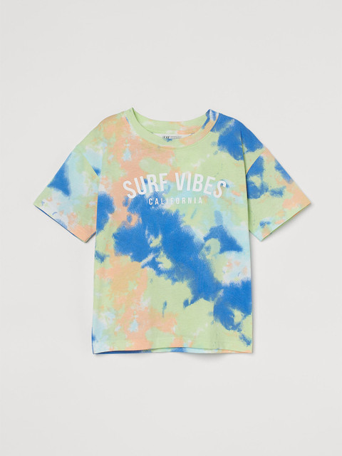 

H&M Boys Green & Blue Tie-Dye-Patterned Cotton T-shirt