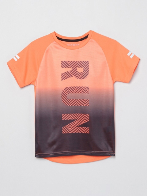 

max Boys Orange & Black Typography Printed T-shirt