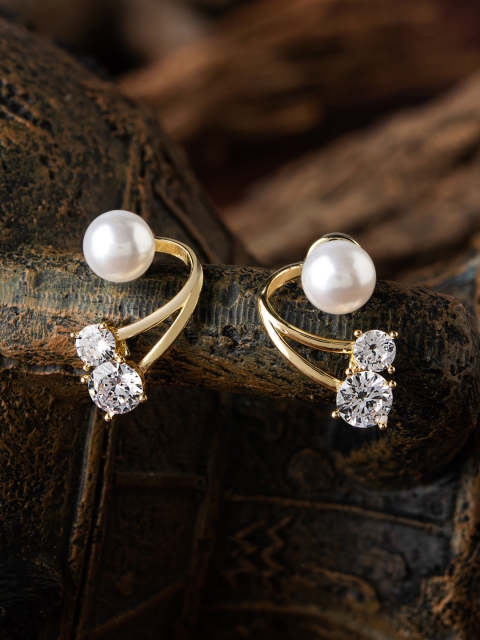 

E2O Gold & White Contemporary Studs Earrings