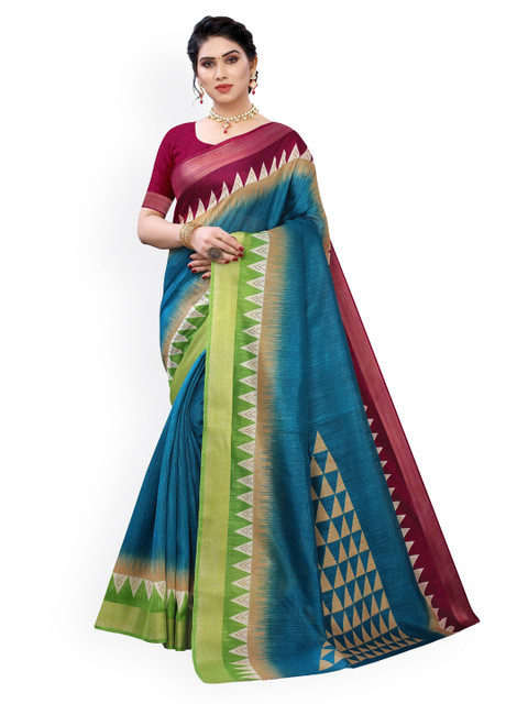 

KALINI Blue & Green Polycotton Saree