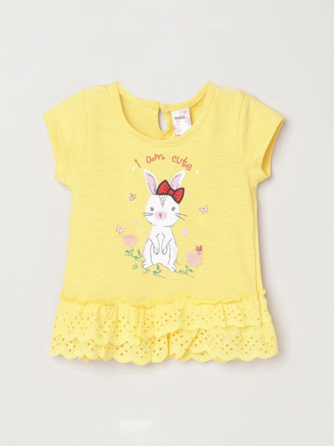 

max Girls Yellow Printed Ruffles Top