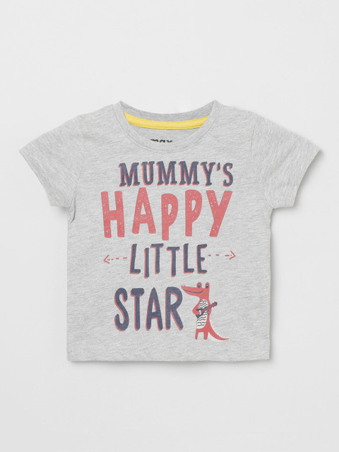 

max Boys Grey Typography Printed Applique T-shirt