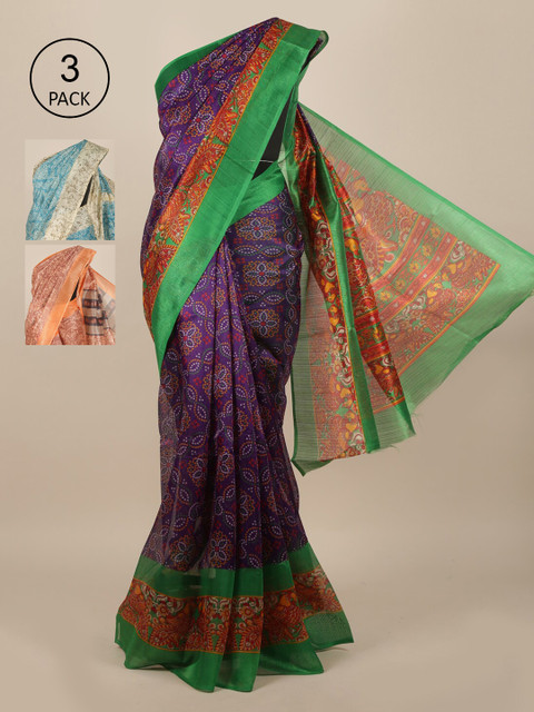

Pothys Pack of 3 Ethnic Motifs Jute Silk Saree, Violet