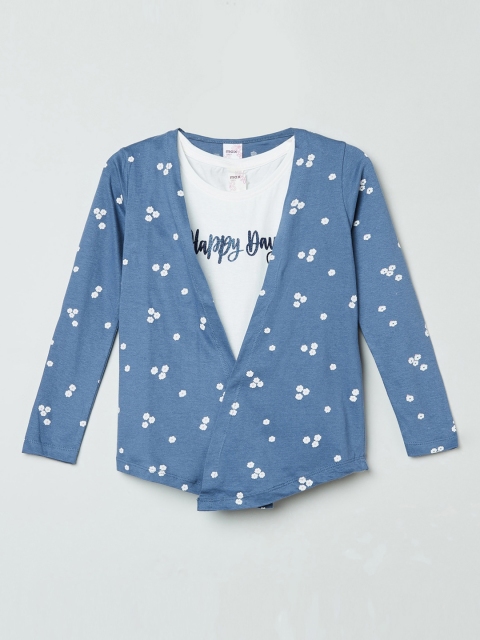 

max Blue & White Floral Cotton Regular Top
