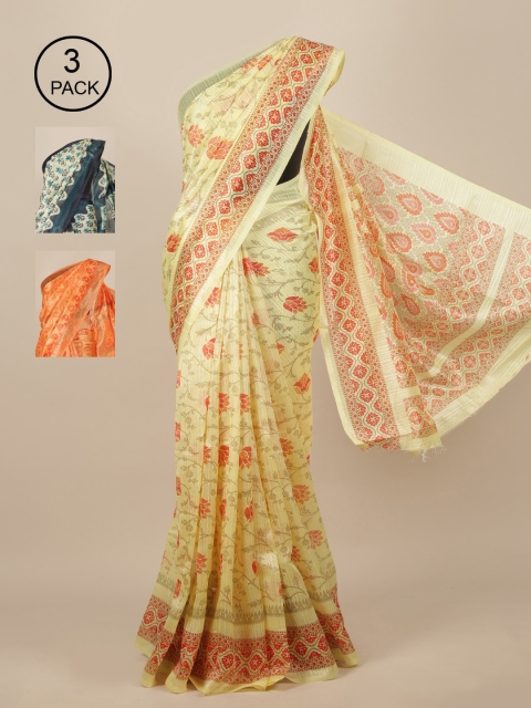 

Pothys Pack of 3 Ethnic Motifs Jute Silk Saree, Yellow