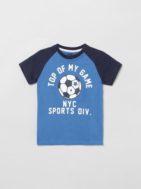 

max Boys Blue Typography Printed T-shirt