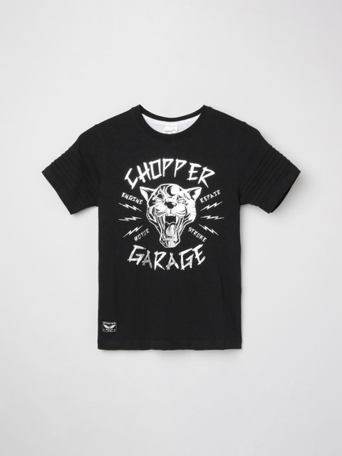 

max Boys Black Printed T-shirt