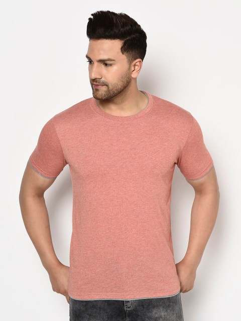 

ELEGANCE Men Peach-Coloured Self-Design T-shirt