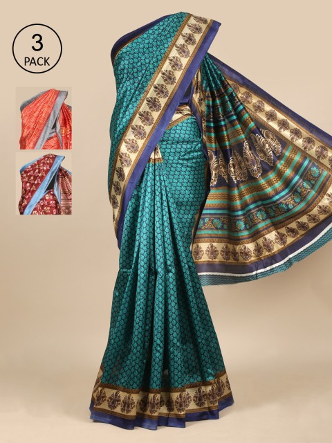 

Pothys Pack of 3 Ethnic Motifs Jute Silk Saree, Green