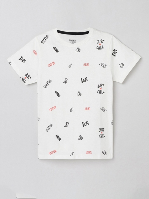 max Boys White & Black Printed T-shirt