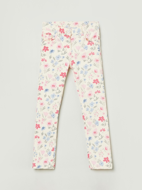 

max Girls White Printed Regular Trousers Regular Trousers