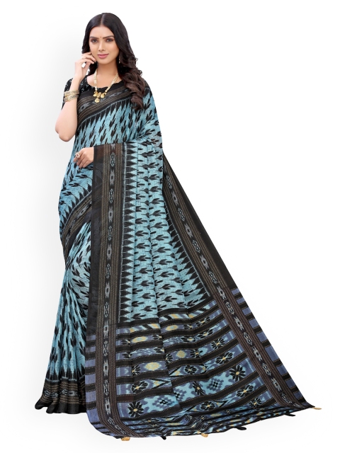 KALINI Blue Ethnic Motifs Jute Cotton Saree