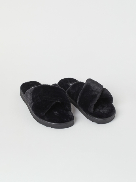 

H&M Women Black Faux Fur Slides