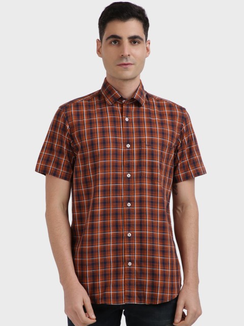 

ColorPlus Men Orange & Navy Blue Tailored Fit Checked Casual Shirt