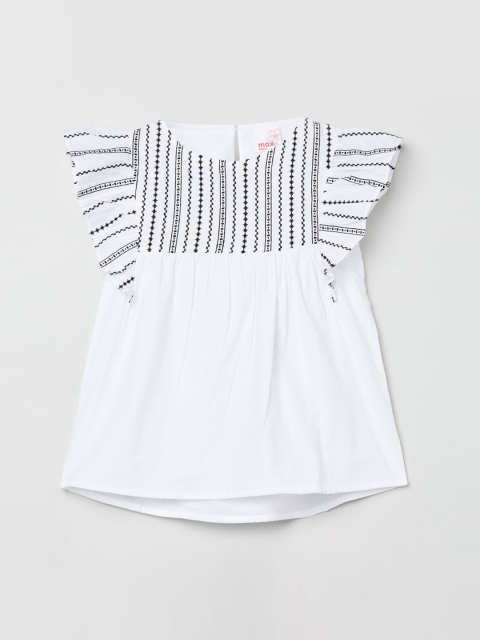 

max Girls White & Black Striped Flutter Sleeve A-Line Top