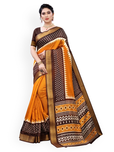 

KALINI Yellow Printed Embroidered Saree